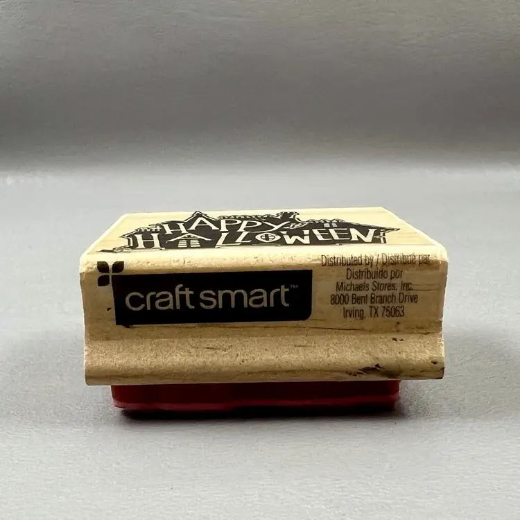Craft Smart 2”x2” Happy Halloween Haunted House Wood Mounted Rubber Stamp 276870