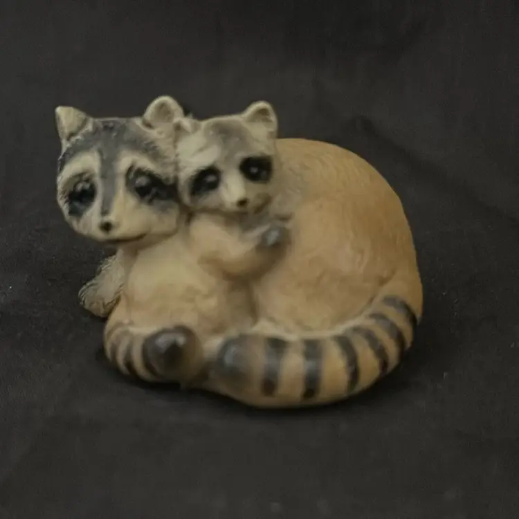 Mama & Baby, Resin, Raccoons, Laying Down Brown Black