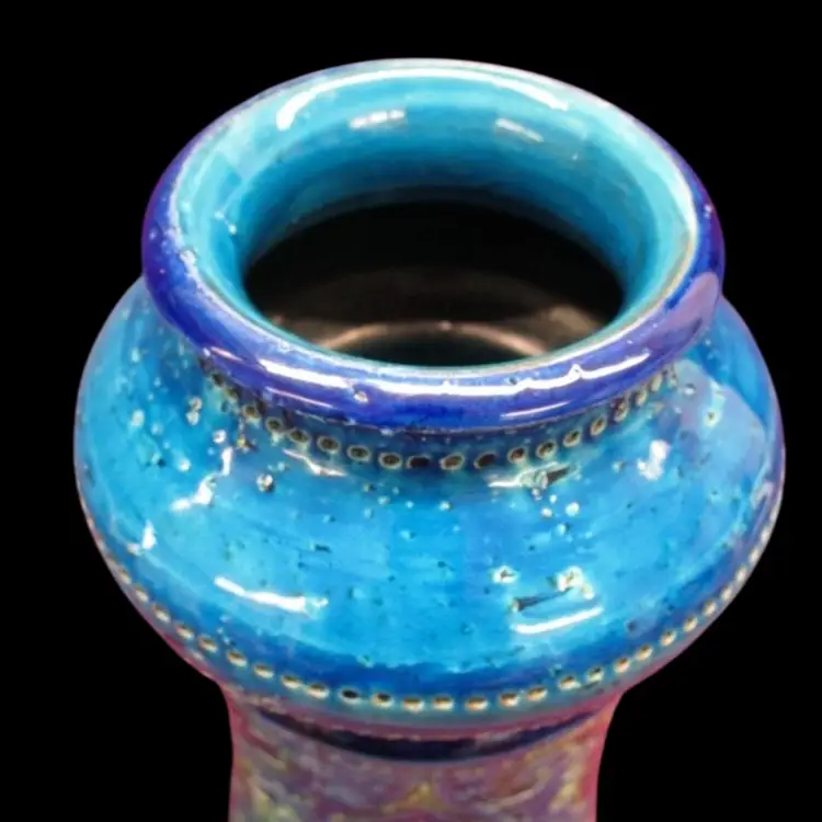 Vintage Bitossi Aldo Londi For Rosenthal Netter Italy Rimini Blue Pottery Vase 8.25" No Noted Flaws Stickered Stamped