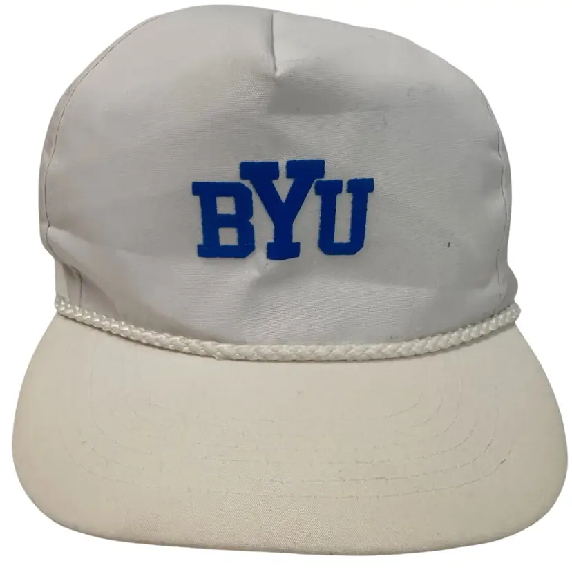 Vintage 1980’s BYU Cougars NCAA Flat Brim White Rope Snapback