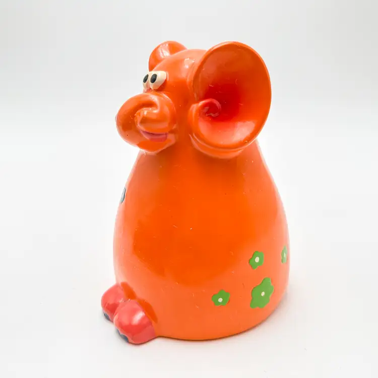 Elephant Coin Bank Orange Ceramic Vintage No Stopper 6"H 5"W B25