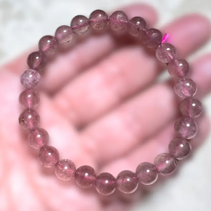 Strawberry 🍓 Quartz 6mm Beads.  7” Stretch Bracelet Jewelry