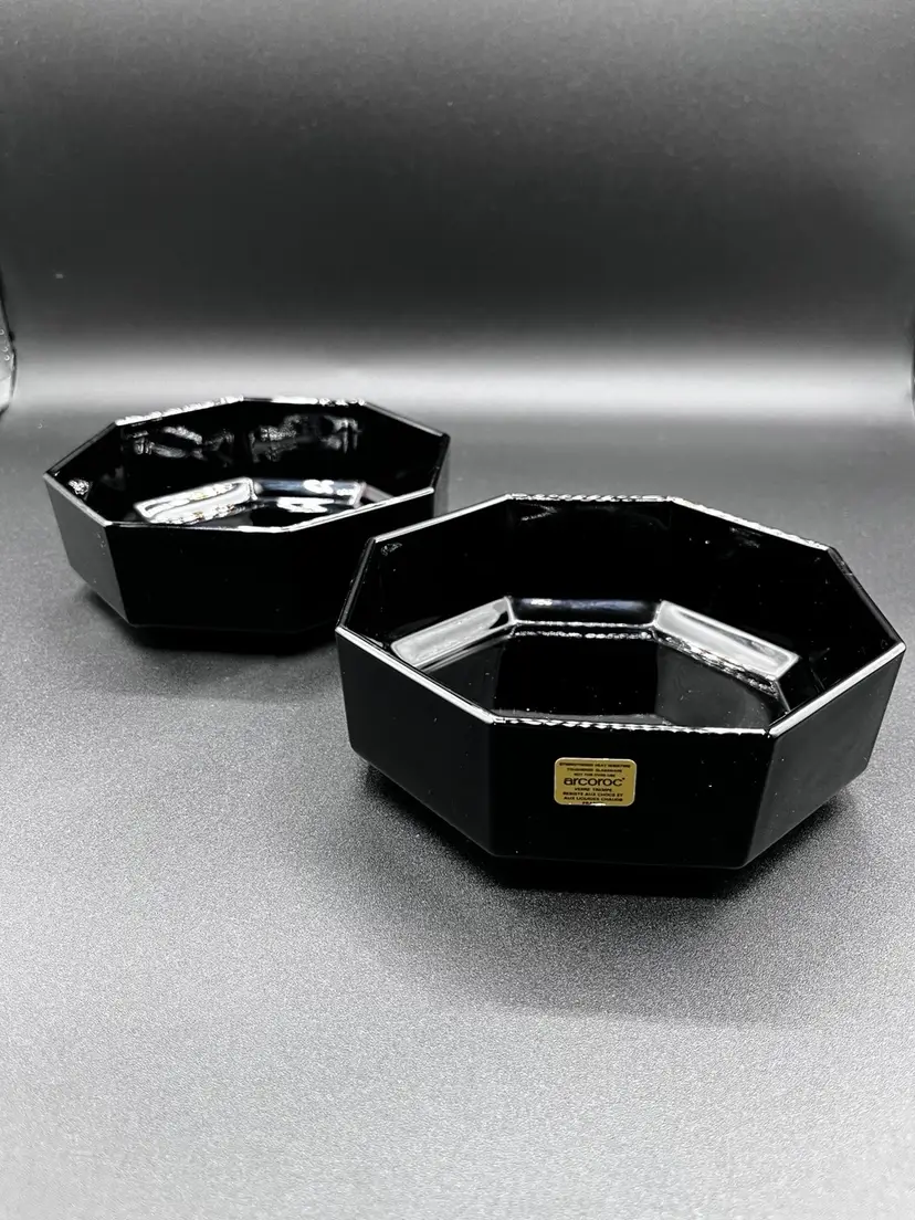 Set Of 2 Arcoroc Octime Black Glass Bowls France 5.5"