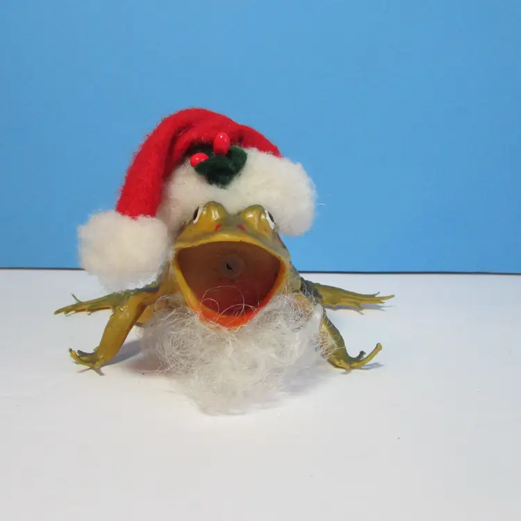vintage upcycled Christmas Santa rubber frog toy figure