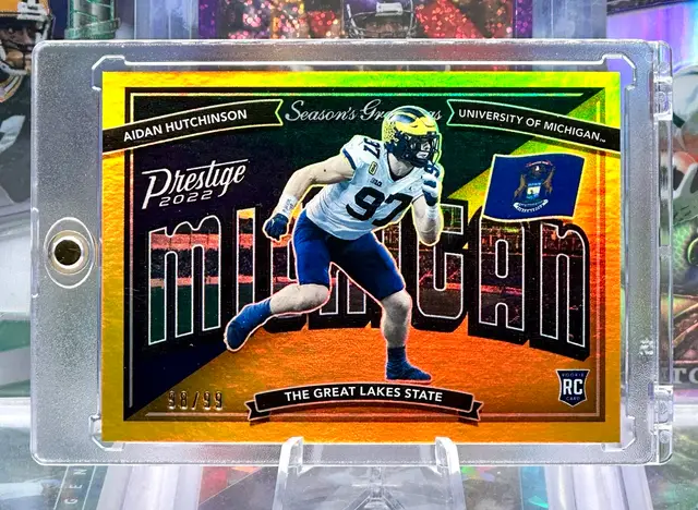 Aidan Hutchinson 2022 Prestige Rookie Gold COLOR MATCH /99 Michigan Wolverines Detroit Lions