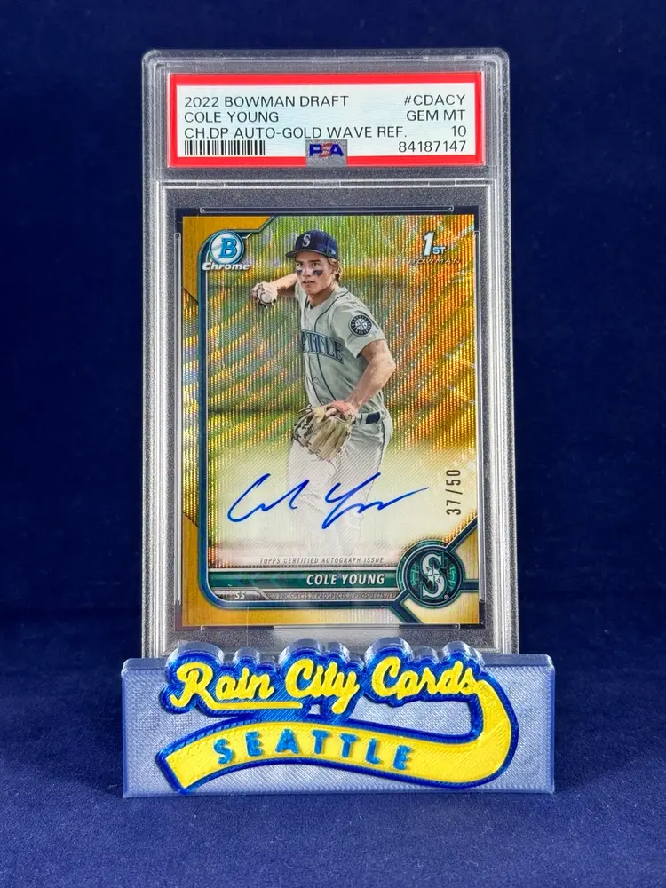2022 Bowman Draft Chrome Cole Young Auto Gold Wave Refractor PSA 10