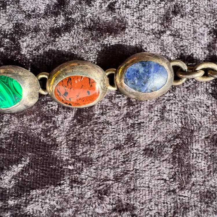 Vintage Sterling Silver & Gemstones Tennis Bracelet 7" Long 34.2 grams