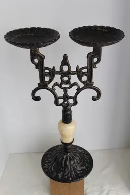 Vintage Cast Iron and Onyx Double Tazza Stand