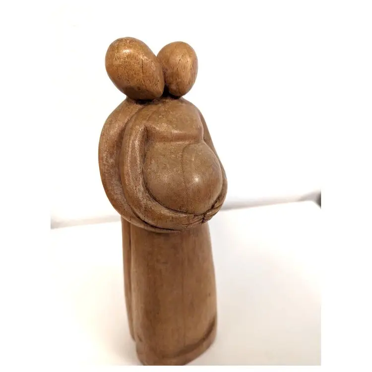 Hand carved wooden sculpture figurine loving couple pregnant lady Family mother