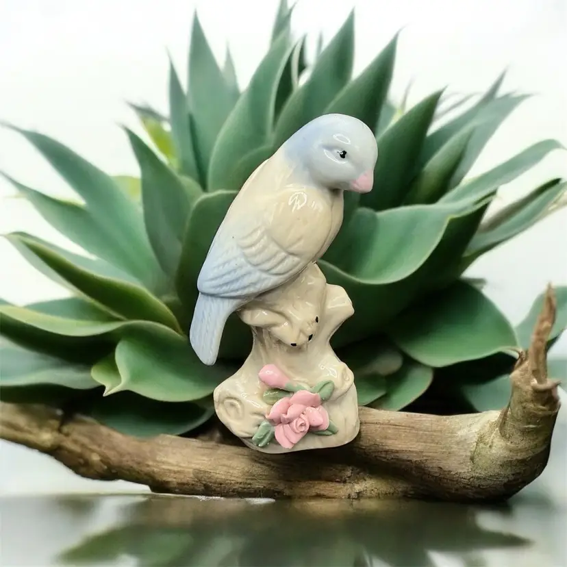 Vintage Ceramic Bird On Branch Roses 5 1/2” Tall