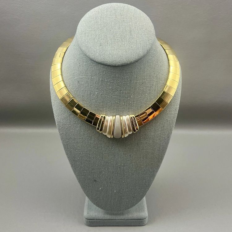 Vintage Napier Gold Tone Omega Necklace Bib Chocker Statement Bold Chunky