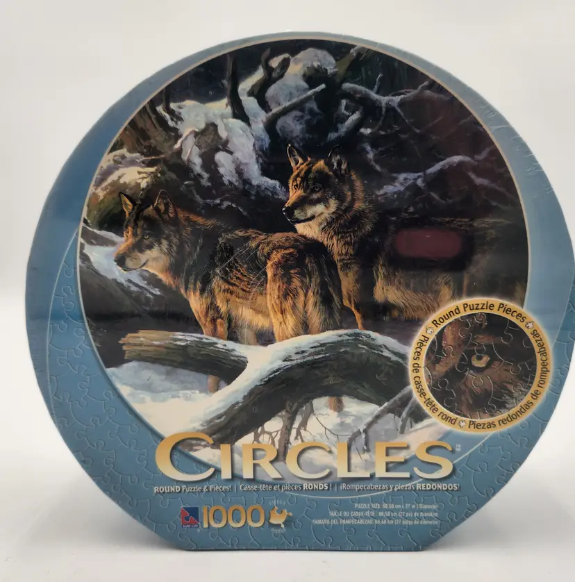 NIB Sure Lox 1000 Piece 27" Diameter Round Wolves In Winter Puzzle Sealed Xmas