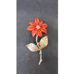 Vintage Brooch Pin 3” Orange Lucite Flower Gold Tone Metal