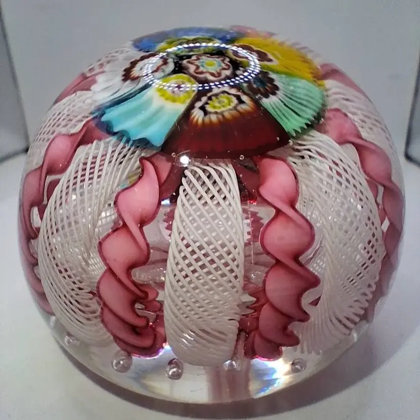 Vintage AVEM Murano Latticinio, Millefiori Twisted Ribbons Paperweight
