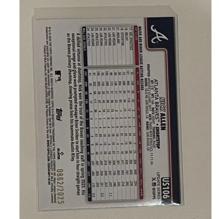 Nick Allen Topps Gold /2025 Atlanta Braves