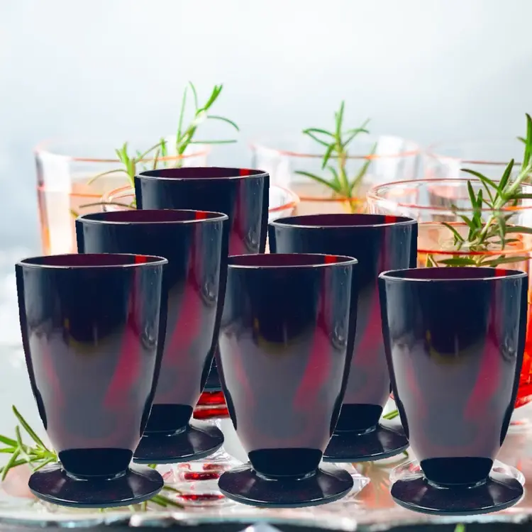 6 ROYAL RUBY RED FOOTED GLASSES TUMBLERSBy Anchor Hocking USA 1938-1977Holiday Hosting