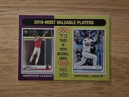 2024 Topps Heritage Baseball 2019 MVPS Mike Trout Cody Bellinger Angels Dodgers Card #211