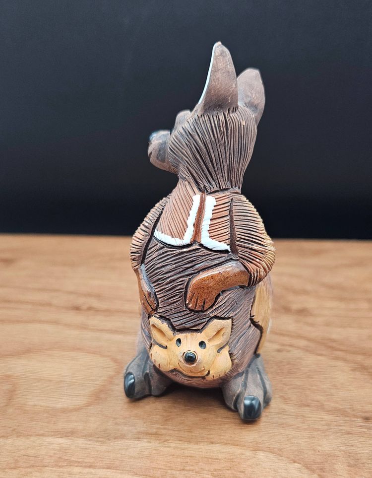 Vintage Casals Peru Hand Made Pottery Kangaroo with Baby Joey in its Pouch Figurine