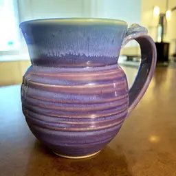 Healing Touch Pottery Purple Blue Striped Mug Quartz Stone Thumb Rest EUC
