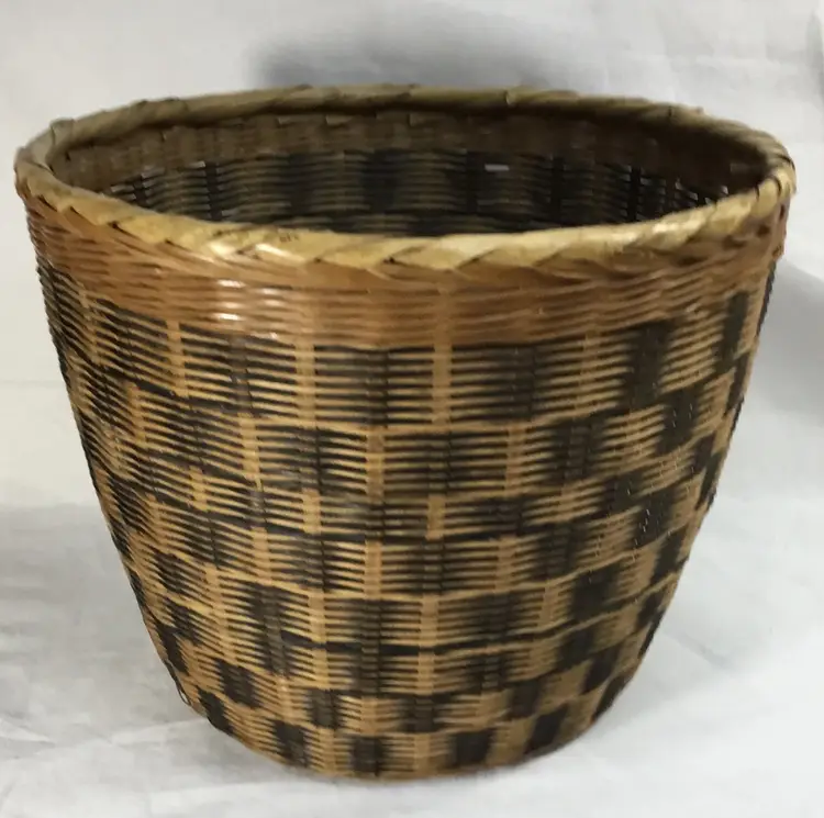 VTG fine weave basket, Japan, bamboo wicker, dark & light checkerboard pattern