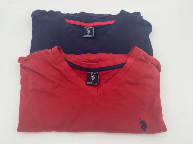U.S. Polo Assn. Pair of Men's Size 2XL Short Sleeve V-Neck Shirts - Red and Navy