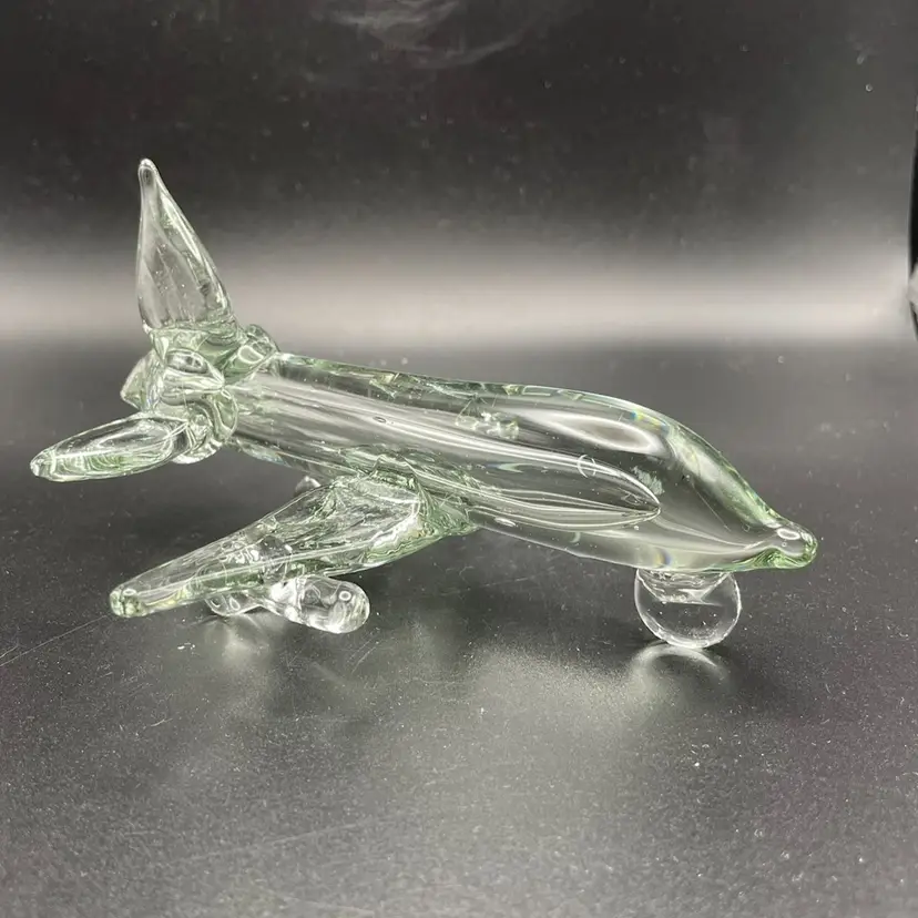 Art Glass Jet Airplane Figurine Paperweight Vintage Aviation Decor
