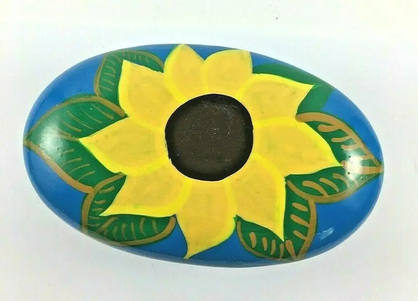 Mexican Pottery Sunflower Trinket Box Oval