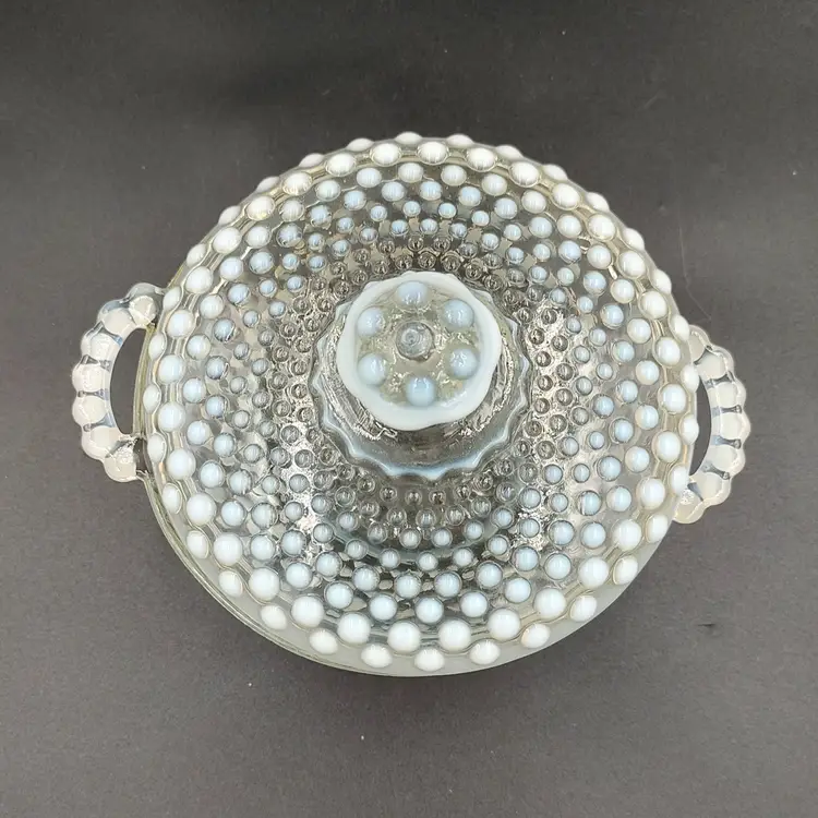 Vtg Anchor And Hocking Moonstone Opalescent Candy Dish