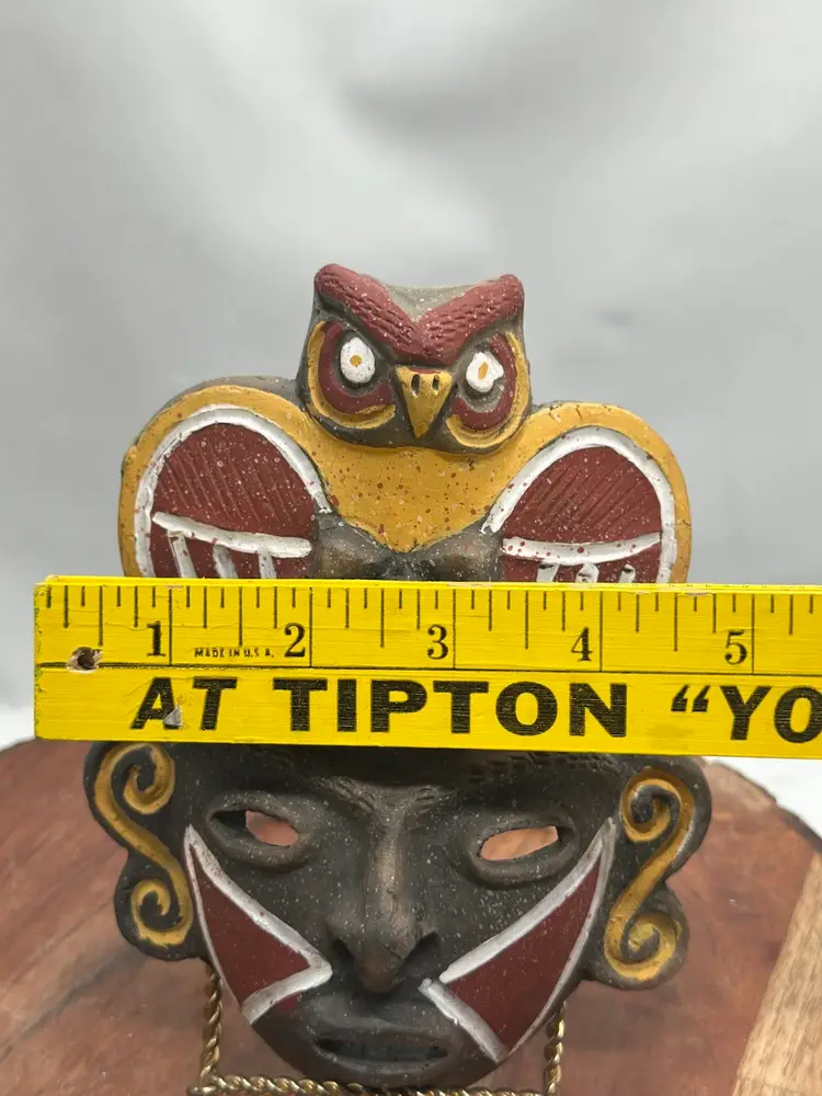 Vintage Stoneware Clay Aztec Folk Art Tribal Mayan Face Mask Wall Hanging