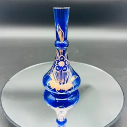 Bohemian Cobalt Blue Hand-Blown Hand-Painted Art Glass Vase.
