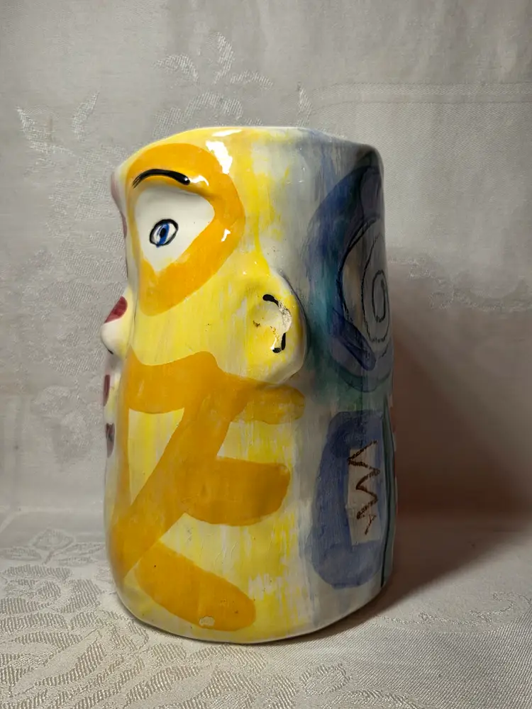 Vintage 1992 Laurel Izard Edwin Shelton Whimsical Pottery Face Vase! As is.