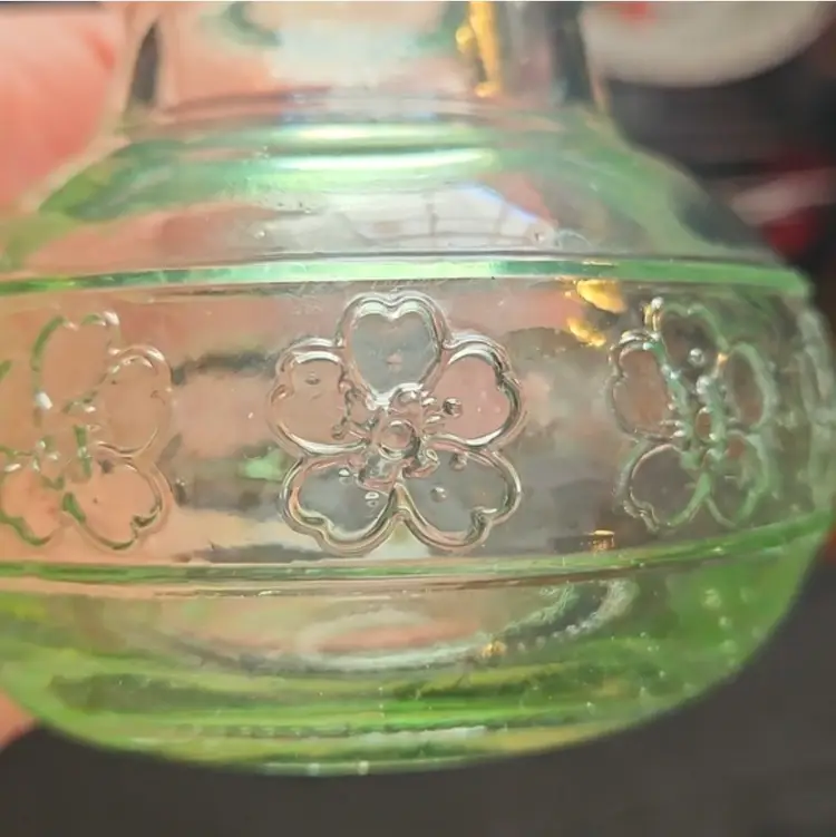 Vintage Green bulb forcing vase with Floral Design