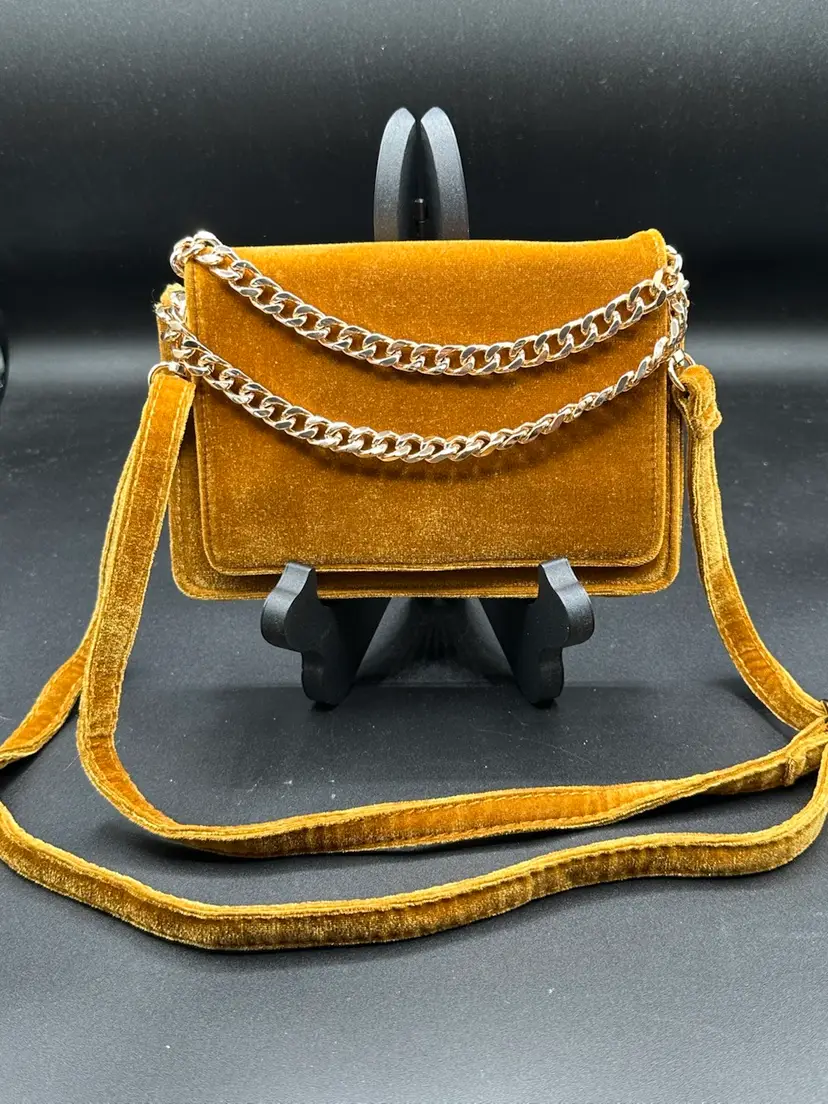 Anthropologie  Velvet Crossbody Wallet tan color