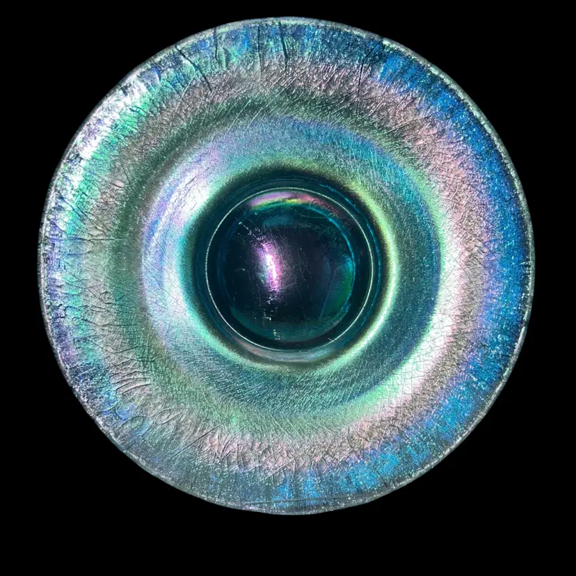 Antique Fenton Celeste Blue Stretch Glass Salad Plate-1917