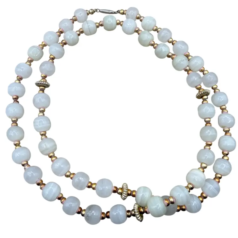 Czech Glass Beaded Necklace: White & Copper