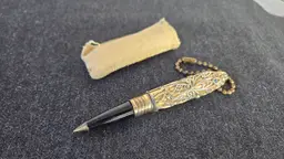Ornate Gold Plated Jeweled Vintage Travel / Pocket Pen on Keychain