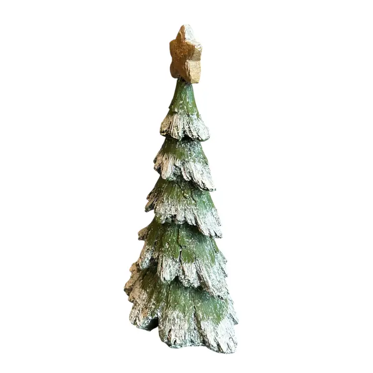 Tall Green and Snow Covered Resin Christmas Tree with Star Figurine