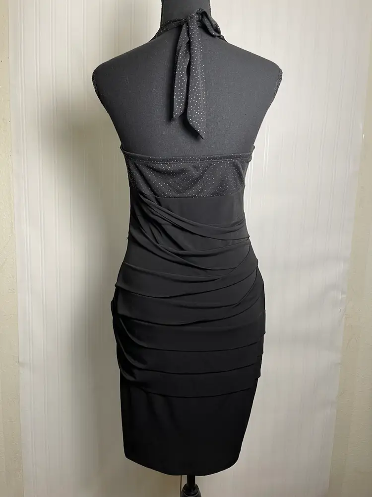 Valerie Bertinelli Womens 8 Halter Polka Dot Tiered Fit Black Dress Y2K Feminine