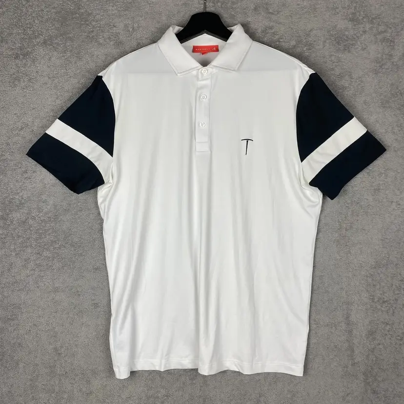 Redvanly Polo Shirt Mens Medium White Black Performance Golf Short Sleeve Soft J-3079