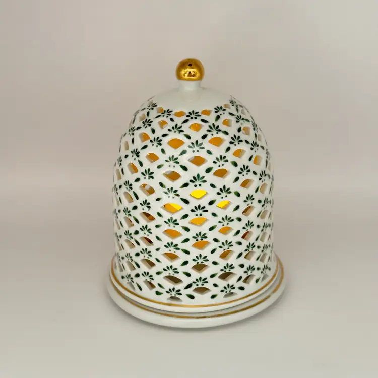 Vintage Fairy Light Lamp Ceramic Lattice Dome with Gold Accents, Elegant Home Decor, By Andrea By Sadek, Made in Philippines