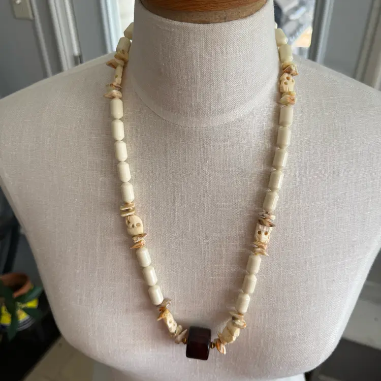 Edo Elephant Rusk Inspired White Coral Beaded Necklace