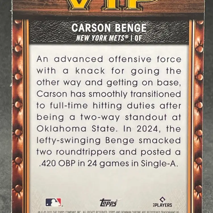 Carson Benge - 2025 Bowman Chrome VIP Mojo Refractor #VIP-17