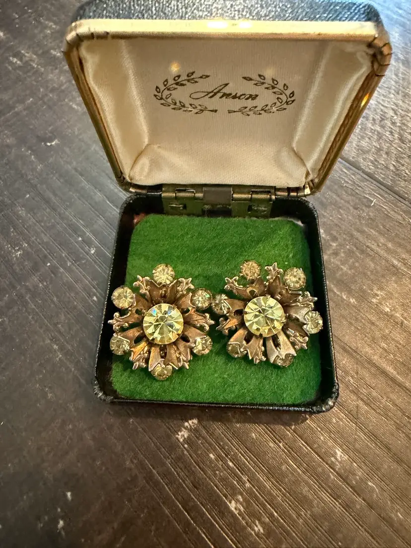 Vintage Rhinestone Clip On Earrings
