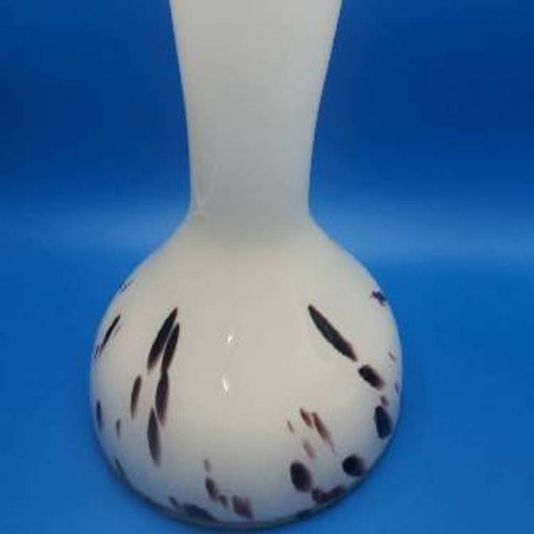 Beautiful Milk White Vase w/ Dark Purple Spatter 13-1/2"