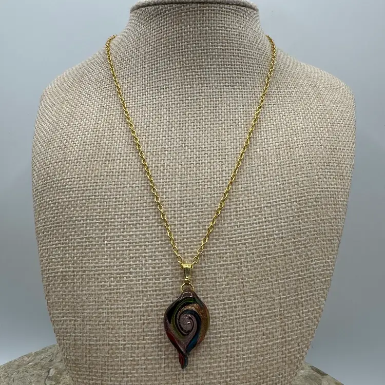 Dainty Art Glass Gold Tone Necklace