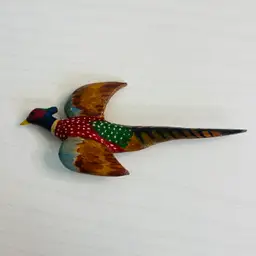 Wooden Handmade Handpainted Carved Pheasant Brooch