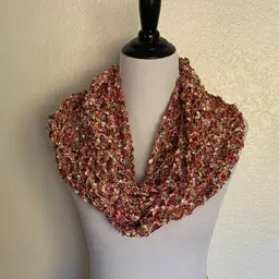 Hand Crochet Long Lace Pattern Infinity Scarf 10" x 64"