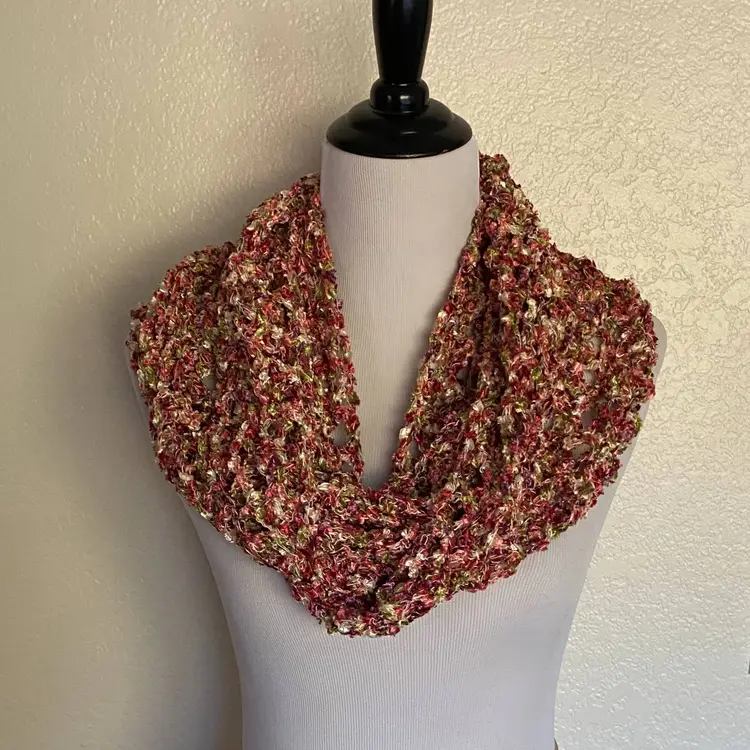 Hand Crochet Long Lace Pattern Infinity Scarf 10" x 64"