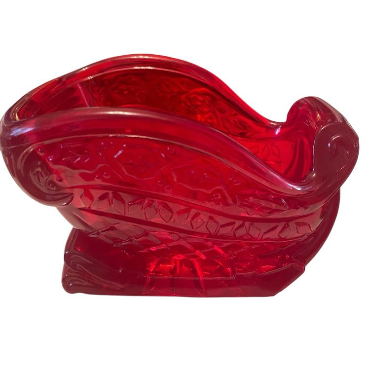 Vintage Sleigh Decoration Candy Dish Red Christmas Santa Heavy Molded Plastic 5"