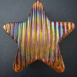 Unsigned Robert Held Iridescent Amber Art Glass Textured Star Paperweight 3.25”